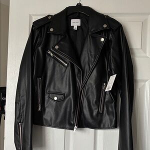 Nine West Black Leather Biker Jacket